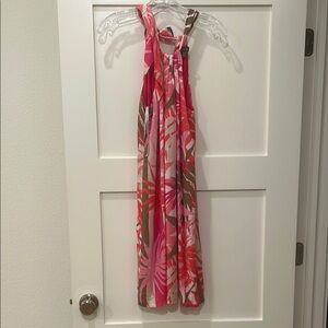 Tropical Pink and Brown Sleeveless Dress
